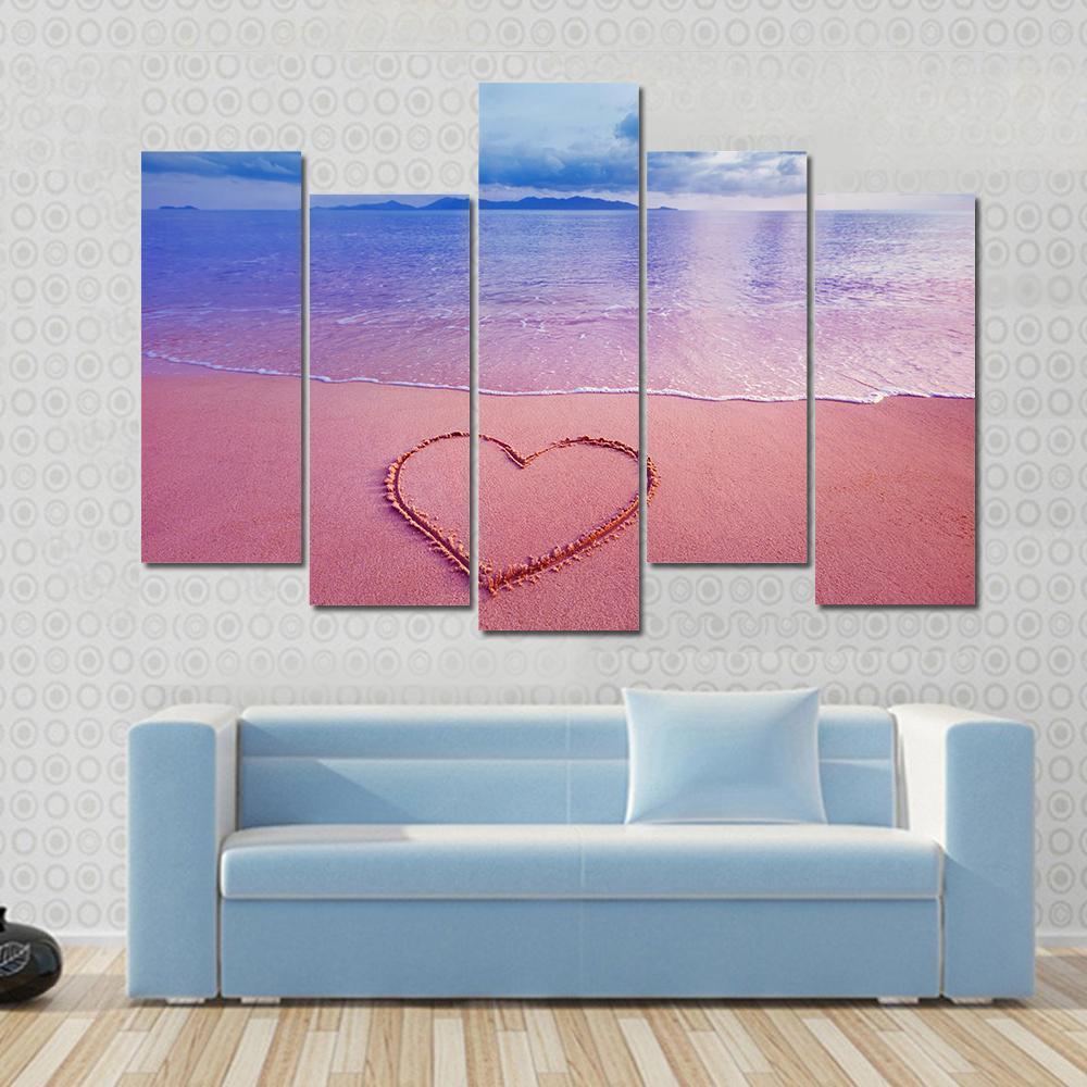 Pink Heart On Sand Canvas Wall Art-5 Pop-Gallery Wrap-47" x 32"-Tiaracle