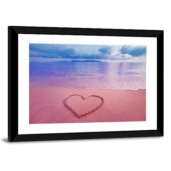 Pink Heart On Sand Panoramic Canvas Wall Art-1 Piece-36" x 12"-Tiaracle