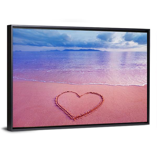Pink Heart On Sand Panoramic Canvas Wall Art-1 Piece-36" x 12"-Tiaracle