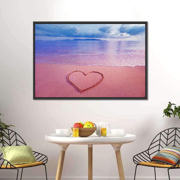 Pink Heart On Sand Panoramic Canvas Wall Art-1 Piece-36" x 12"-Tiaracle