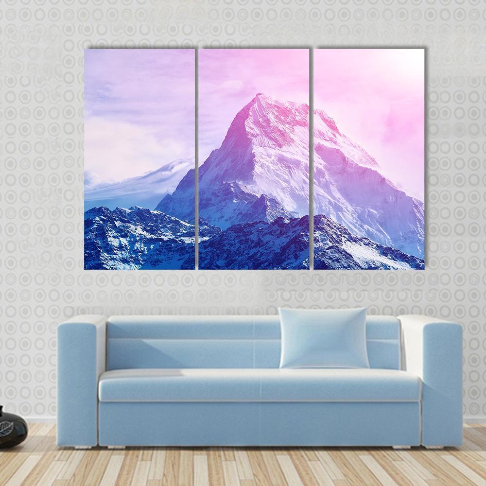Pink Snowy Mountain Canvas Wall Art-3 Horizontal-Gallery Wrap-37" x 24"-Tiaracle