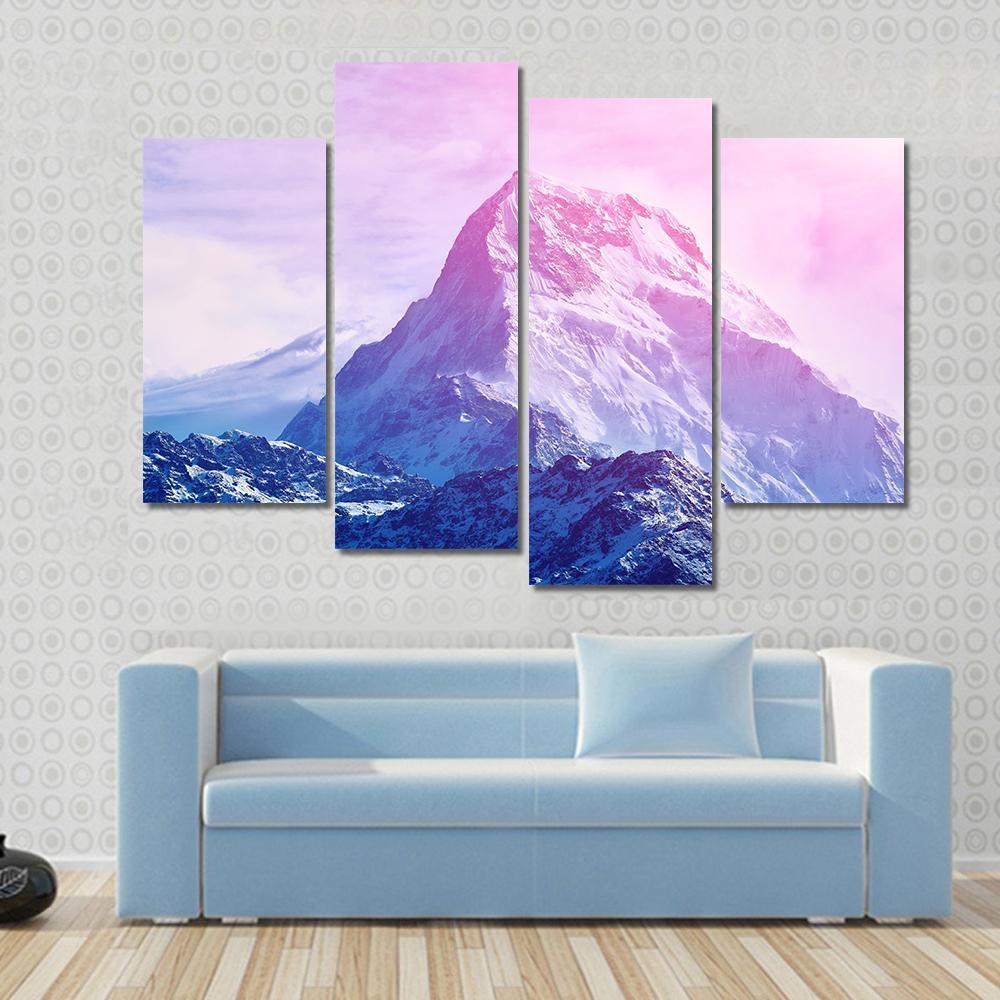 Pink Snowy Mountain Canvas Wall Art-4 Pop-Gallery Wrap-50" x 32"-Tiaracle