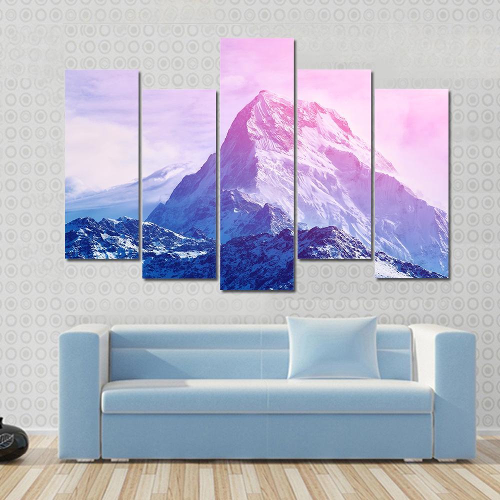 Pink Snowy Mountain Canvas Wall Art-5 Pop-Gallery Wrap-47" x 32"-Tiaracle