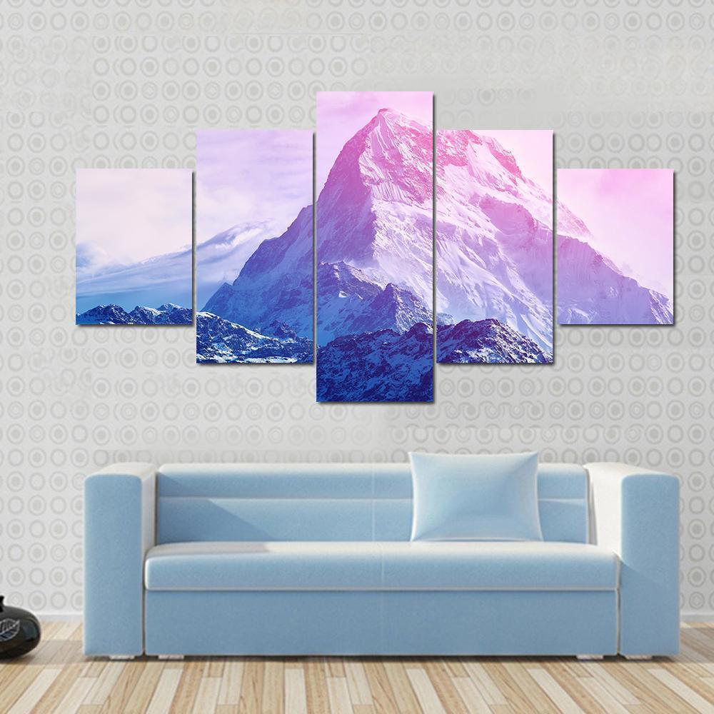 Pink Snowy Mountain Canvas Wall Art-5 Star-Gallery Wrap-62" x 32"-Tiaracle