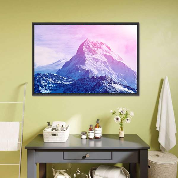 Pink Snowy Mountain Canvas Wall Art-3 Horizontal-Gallery Wrap-25" x 16"-Tiaracle