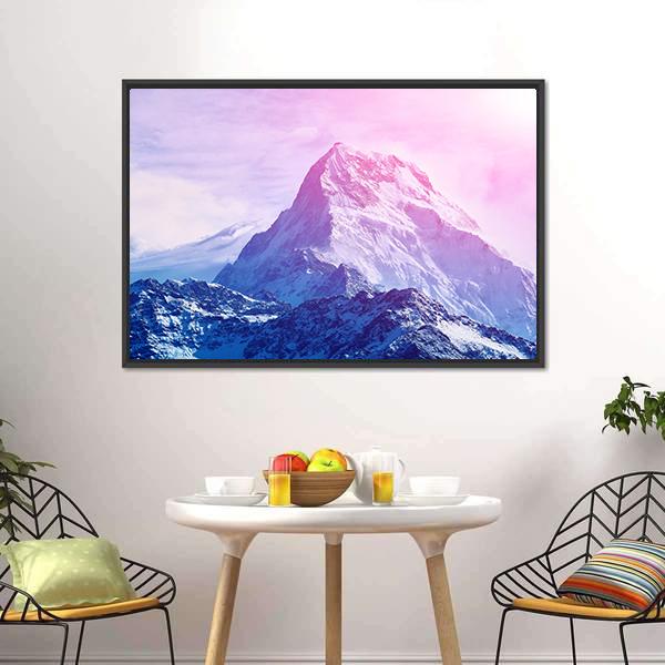Pink Snowy Mountain Canvas Wall Art-1 Piece-Floating Frame-24" x 16"-Tiaracle