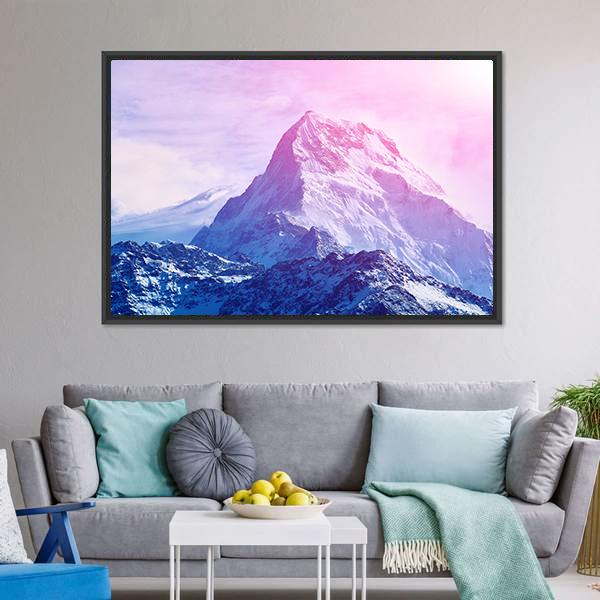 Pink Snowy Mountain Canvas Wall Art-3 Horizontal-Gallery Wrap-25" x 16"-Tiaracle