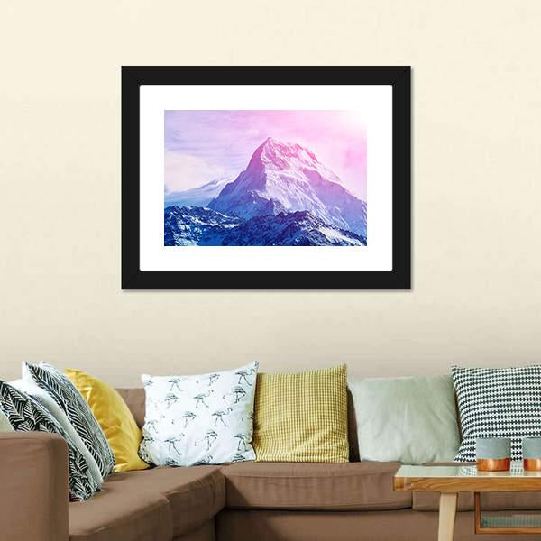 Pink Snowy Mountain Canvas Wall Art-1 Piece-Framed Print-20" x 16"-Tiaracle