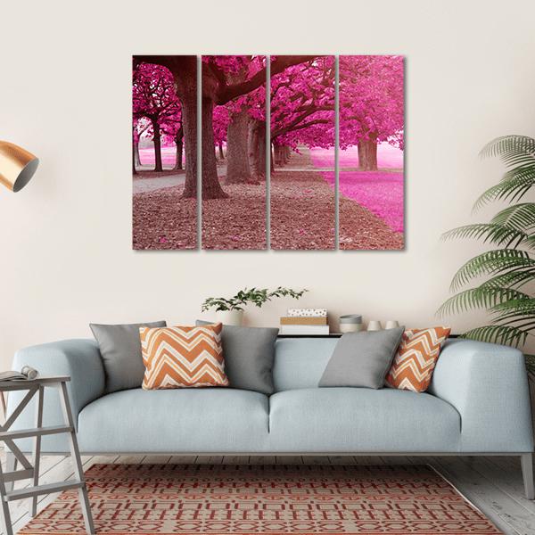 Pink Trees Park Canvas Wall Art-4 Horizontal-Gallery Wrap-34" x 24"-Tiaracle