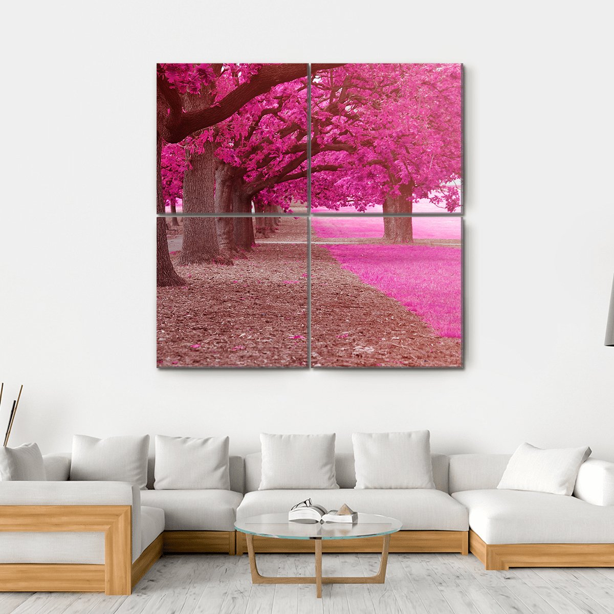 Pink Trees Park Canvas Wall Art-4 Square-Gallery Wrap-17" x 17"-Tiaracle