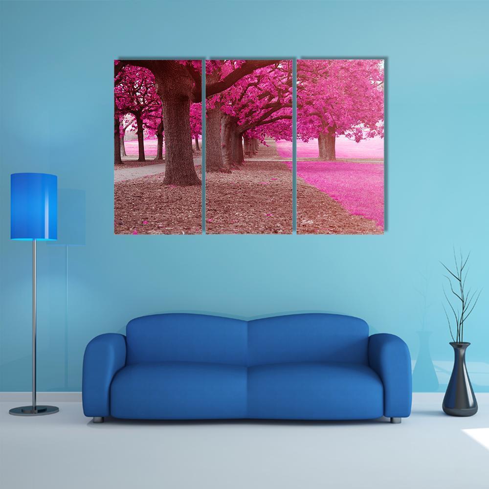 Pink Trees Park Canvas Wall Art-3 Horizontal-Gallery Wrap-37" x 24"-Tiaracle