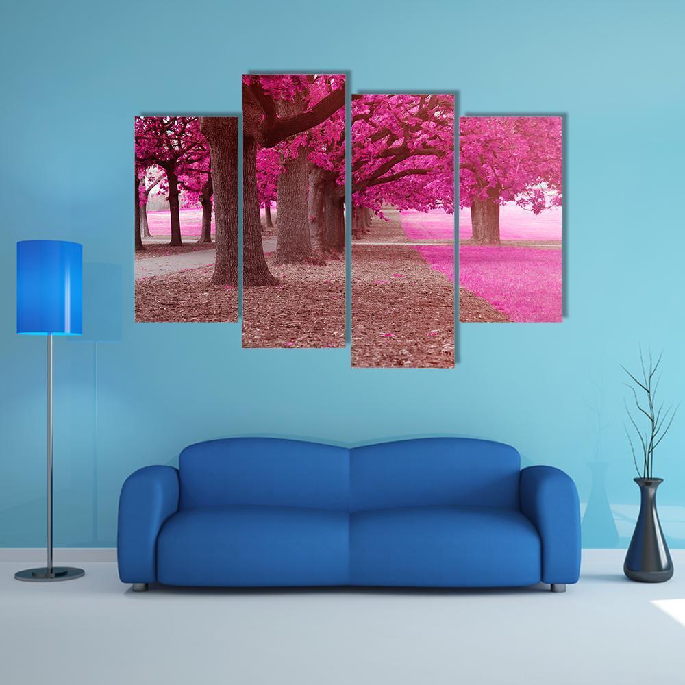 Pink Trees Park Canvas Wall Art-4 Pop-Gallery Wrap-50" x 32"-Tiaracle