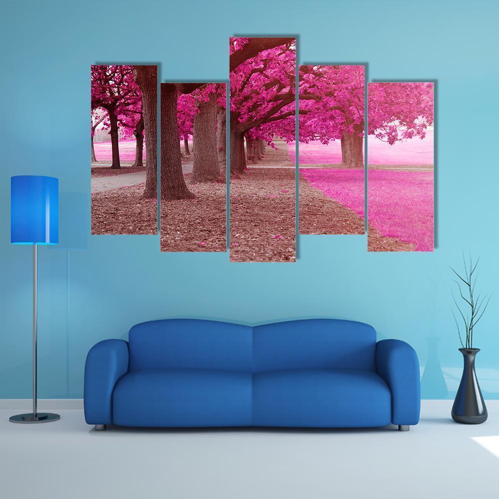 Pink Trees Park Canvas Wall Art-5 Pop-Gallery Wrap-47" x 32"-Tiaracle