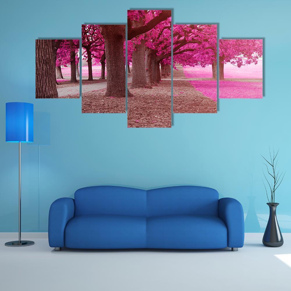 Pink Trees Park Canvas Wall Art-5 Star-Gallery Wrap-62" x 32"-Tiaracle