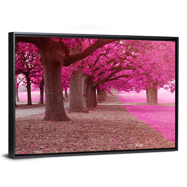 Pink Trees Park Canvas Wall Art-3 Horizontal-Gallery Wrap-25" x 16"-Tiaracle