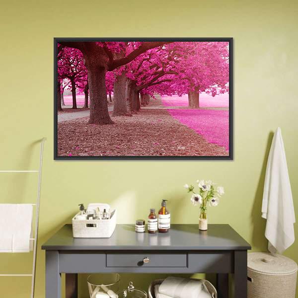 Pink Trees Park Canvas Wall Art-1 Piece-Floating Frame-24" x 16"-Tiaracle