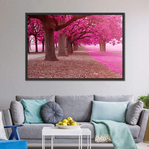Pink Trees Park Canvas Wall Art-3 Horizontal-Gallery Wrap-25" x 16"-Tiaracle
