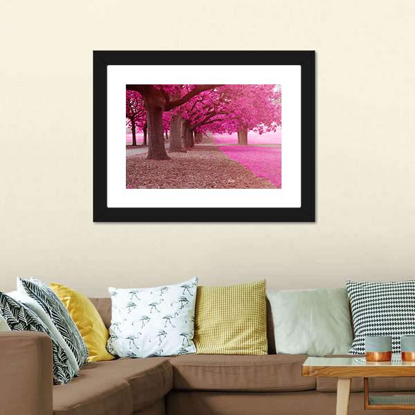 Pink Trees Park Canvas Wall Art-3 Horizontal-Gallery Wrap-25" x 16"-Tiaracle