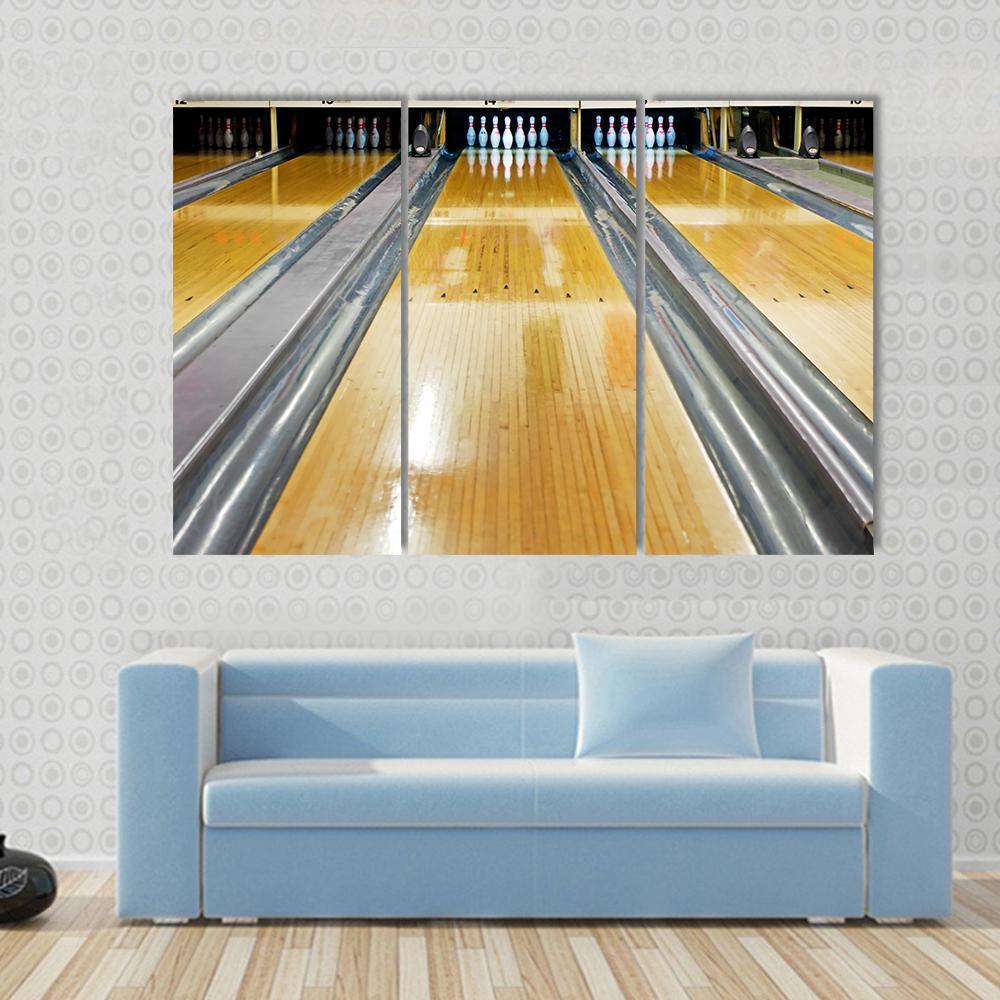 Pins At The End Of Bowling Lane Canvas Wall Art-3 Horizontal-Gallery Wrap-37&quot; x 24&quot;-Tiaracle
