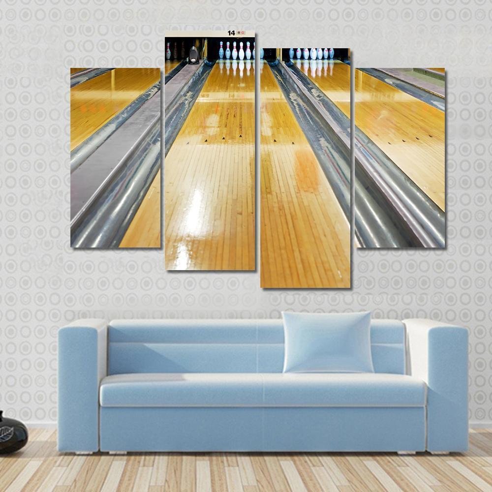 Pins At The End Of Bowling Lane Canvas Wall Art-4 Pop-Gallery Wrap-50&quot; x 32&quot;-Tiaracle