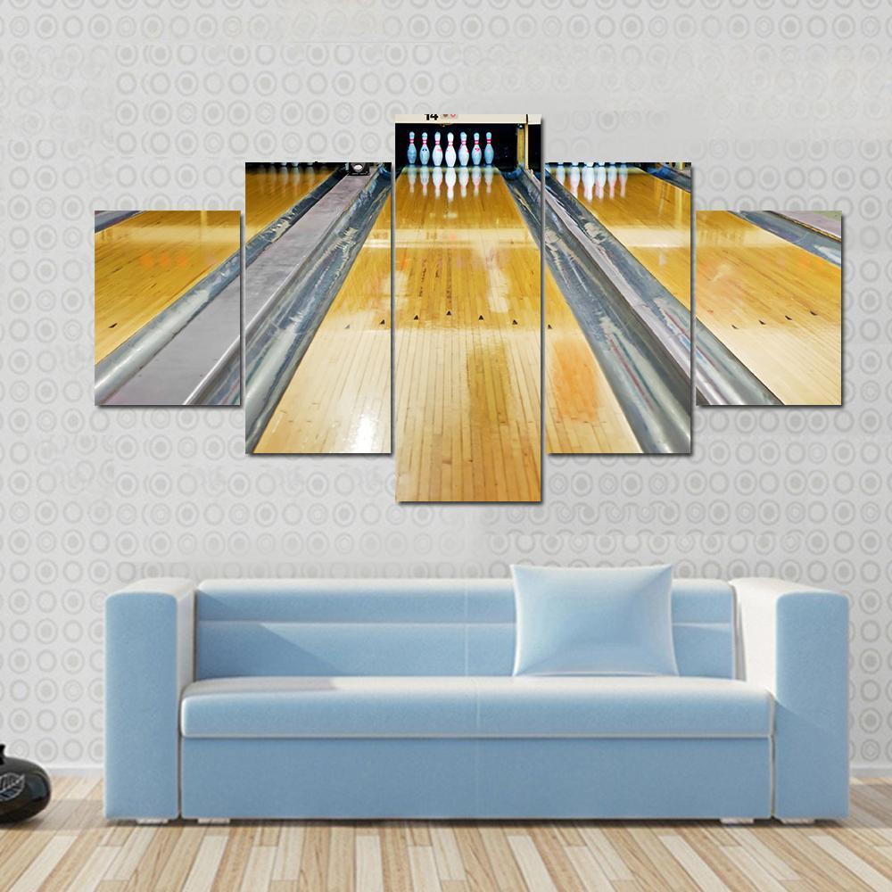 Pins At The End Of Bowling Lane Canvas Wall Art-5 Star-Gallery Wrap-62" x 32"-Tiaracle