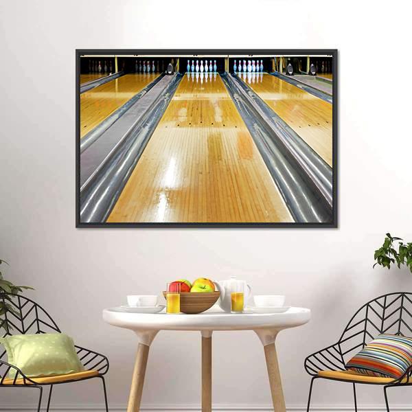 Pins At The End Of Bowling Lane Canvas Wall Art-3 Horizontal-Gallery Wrap-25&quot; x 16&quot;-Tiaracle