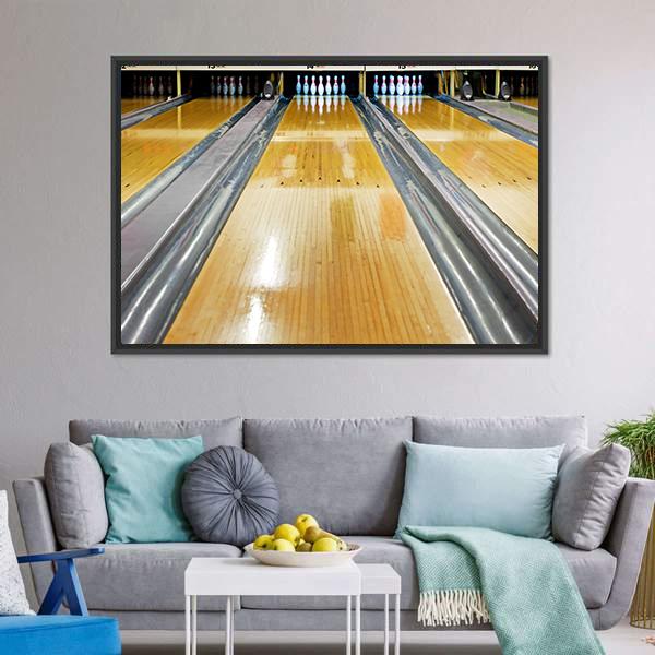 Pins At The End Of Bowling Lane Canvas Wall Art-3 Horizontal-Gallery Wrap-25&quot; x 16&quot;-Tiaracle