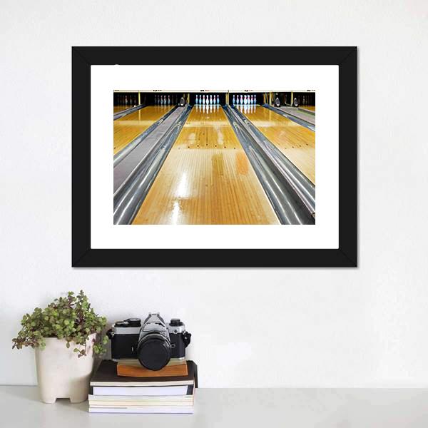 Pins At The End Of Bowling Lane Canvas Wall Art-1 Piece-Framed Print-20&quot; x 16&quot;-Tiaracle