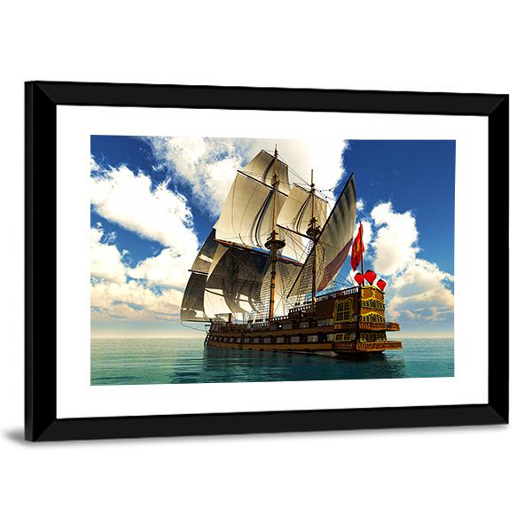 Pirate Brigantine Canvas Wall Art-3 Horizontal-Gallery Wrap-25" x 16"-Tiaracle