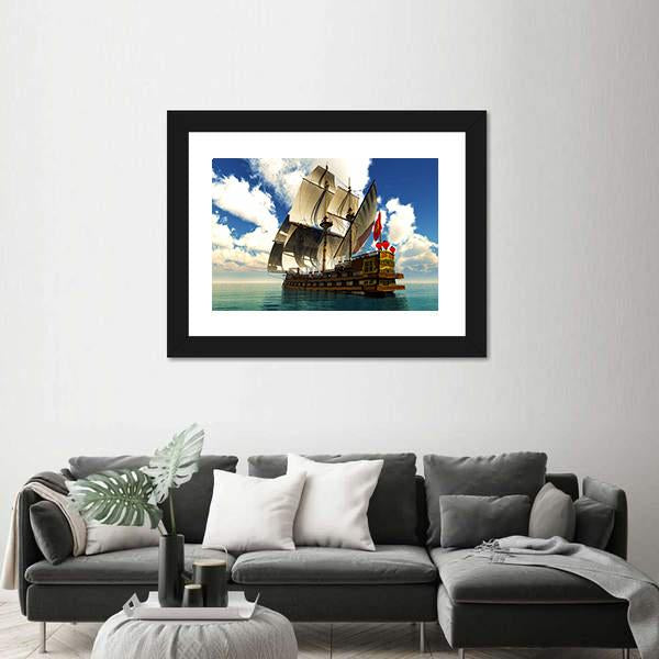 Pirate Brigantine Canvas Wall Art-3 Horizontal-Gallery Wrap-25" x 16"-Tiaracle