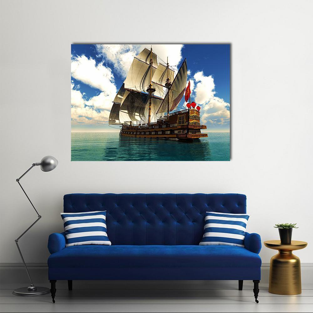 Pirate Brigantine Canvas Wall Art-4 Horizontal-Gallery Wrap-34" x 24"-Tiaracle