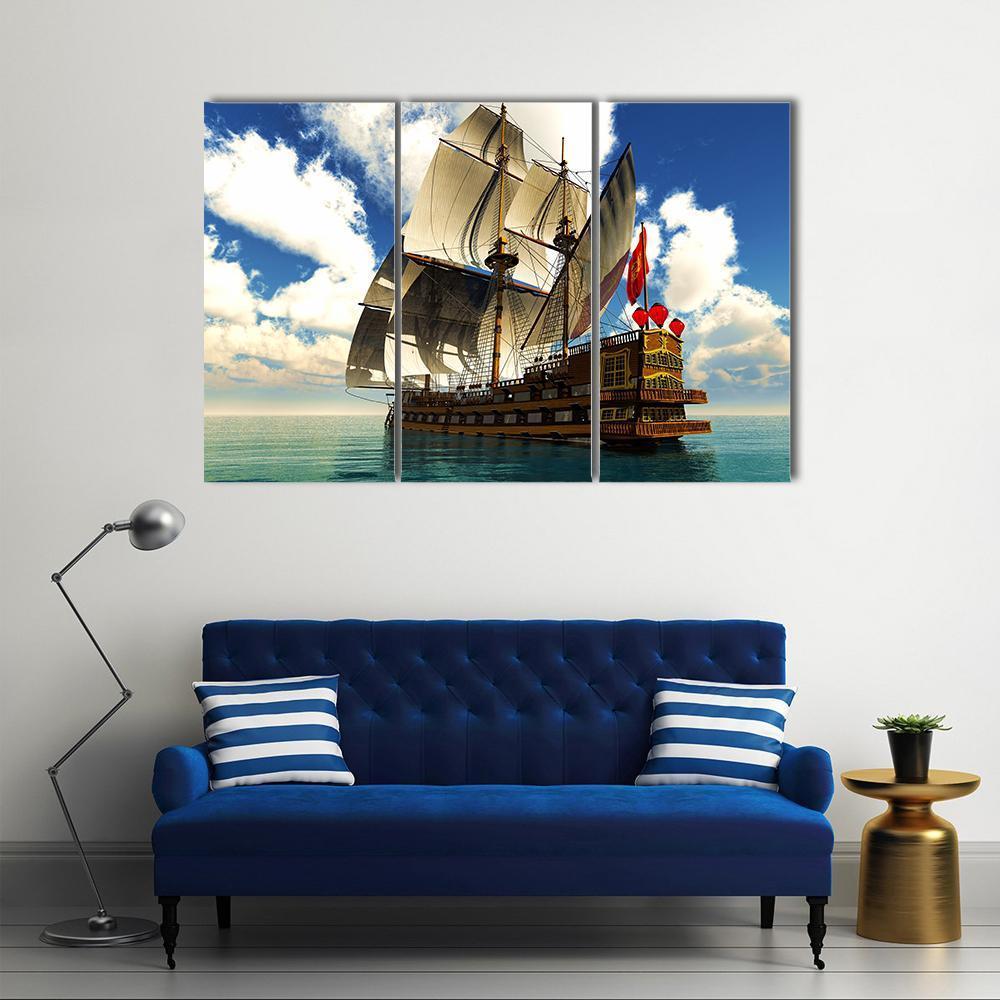 Pirate Brigantine Canvas Wall Art-3 Horizontal-Gallery Wrap-37" x 24"-Tiaracle