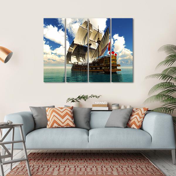Pirate Brigantine Canvas Wall Art-4 Horizontal-Gallery Wrap-34" x 24"-Tiaracle