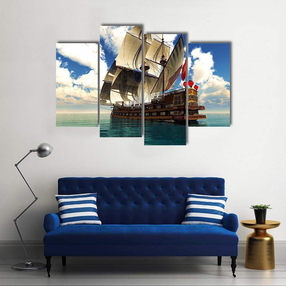 Pirate Brigantine Canvas Wall Art-4 Pop-Gallery Wrap-50" x 32"-Tiaracle