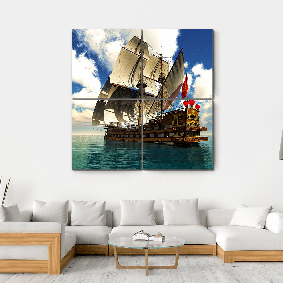 Pirate Brigantine Canvas Wall Art-4 Square-Gallery Wrap-17" x 17"-Tiaracle