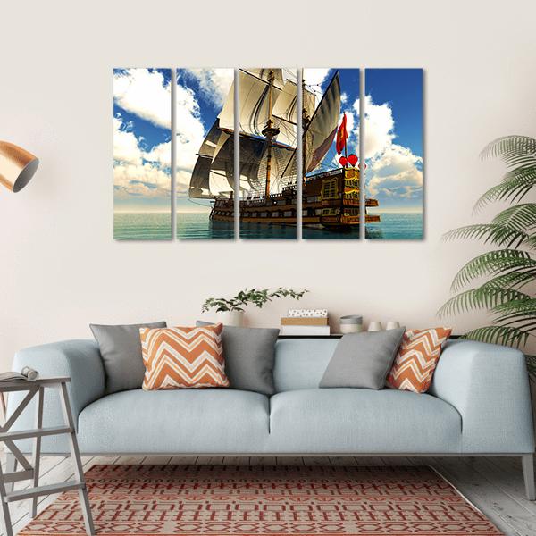 Pirate Brigantine Canvas Wall Art-5 Horizontal-Gallery Wrap-22" x 12"-Tiaracle