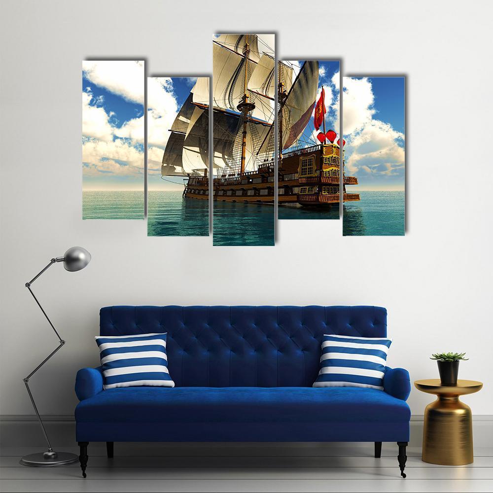 Pirate Brigantine Canvas Wall Art-5 Pop-Gallery Wrap-47" x 32"-Tiaracle
