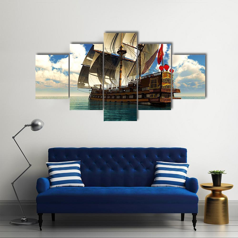 Pirate Brigantine Canvas Wall Art-1 Piece-Gallery Wrap-48" x 32"-Tiaracle