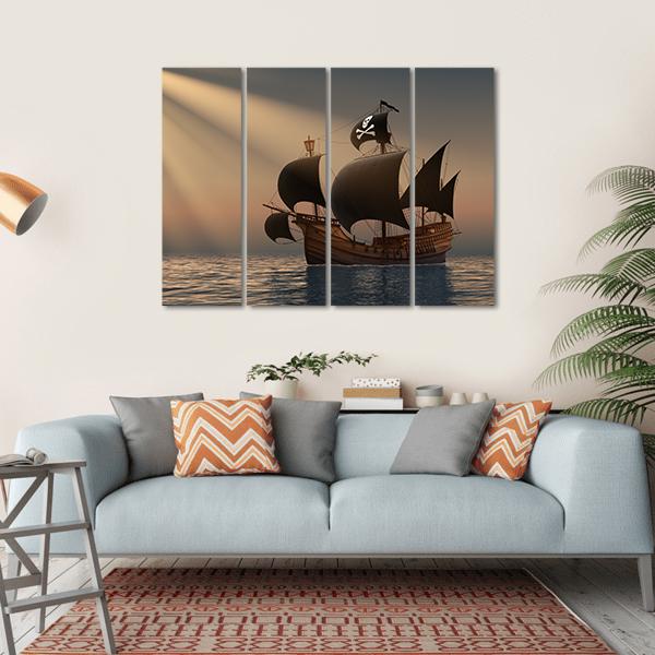 Pirate Ship In Rays Of The Sun Canvas Wall Art-4 Horizontal-Gallery Wrap-34" x 24"-Tiaracle