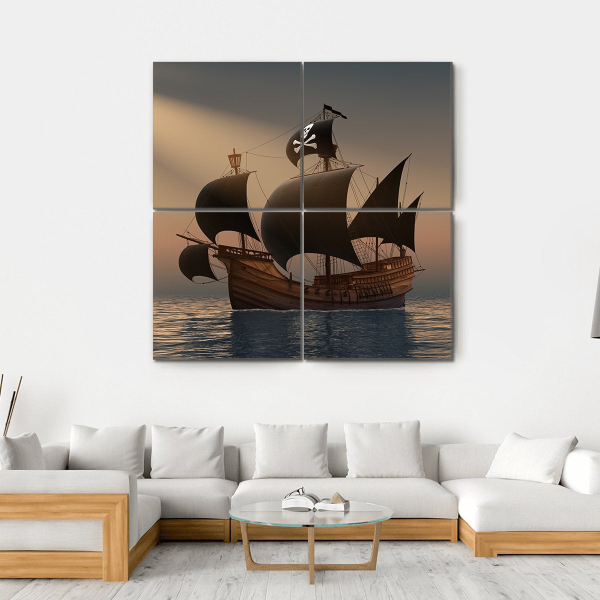 Pirate Ship In Rays Of The Sun Canvas Wall Art-4 Square-Gallery Wrap-17" x 17"-Tiaracle