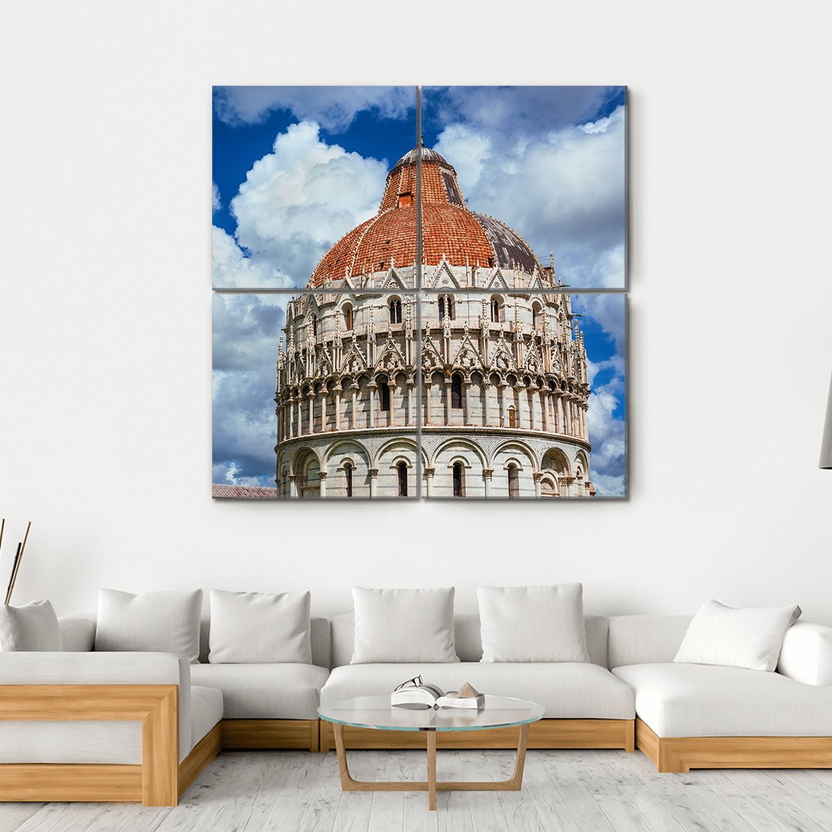 Pisa Baptistry Medieval Dome Canvas Wall Art-4 Square-Gallery Wrap-17" x 17"-Tiaracle