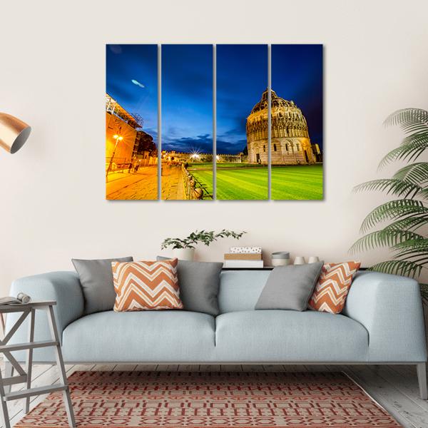 Pisa Tower Landmark Italy In Twilight Time Canvas Wall Art-4 Horizontal-Gallery Wrap-34" x 24"-Tiaracle