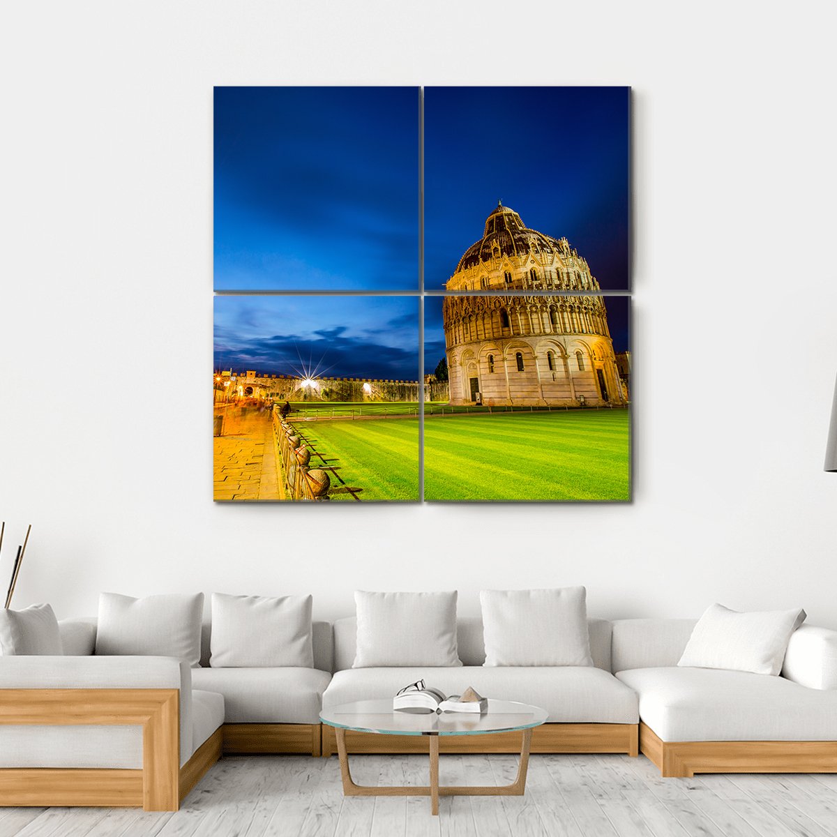 Pisa Tower Landmark Italy In Twilight Time Canvas Wall Art-4 Square-Gallery Wrap-17" x 17"-Tiaracle