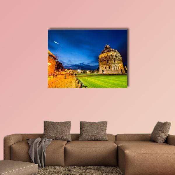 Pisa Tower Landmark Italy In Twilight Time Canvas Wall Art-1 Piece-Gallery Wrap-48" x 32"-Tiaracle