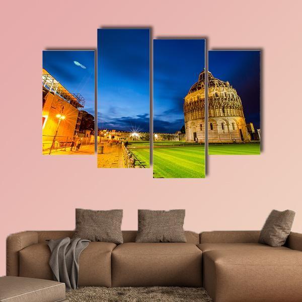 Pisa Tower Landmark Italy In Twilight Time Canvas Wall Art-4 Pop-Gallery Wrap-50" x 32"-Tiaracle