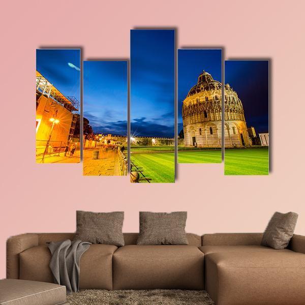 Pisa Tower Landmark Italy In Twilight Time Canvas Wall Art-5 Pop-Gallery Wrap-47" x 32"-Tiaracle