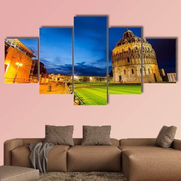 Pisa Tower Landmark Italy In Twilight Time Canvas Wall Art-5 Star-Gallery Wrap-62" x 32"-Tiaracle