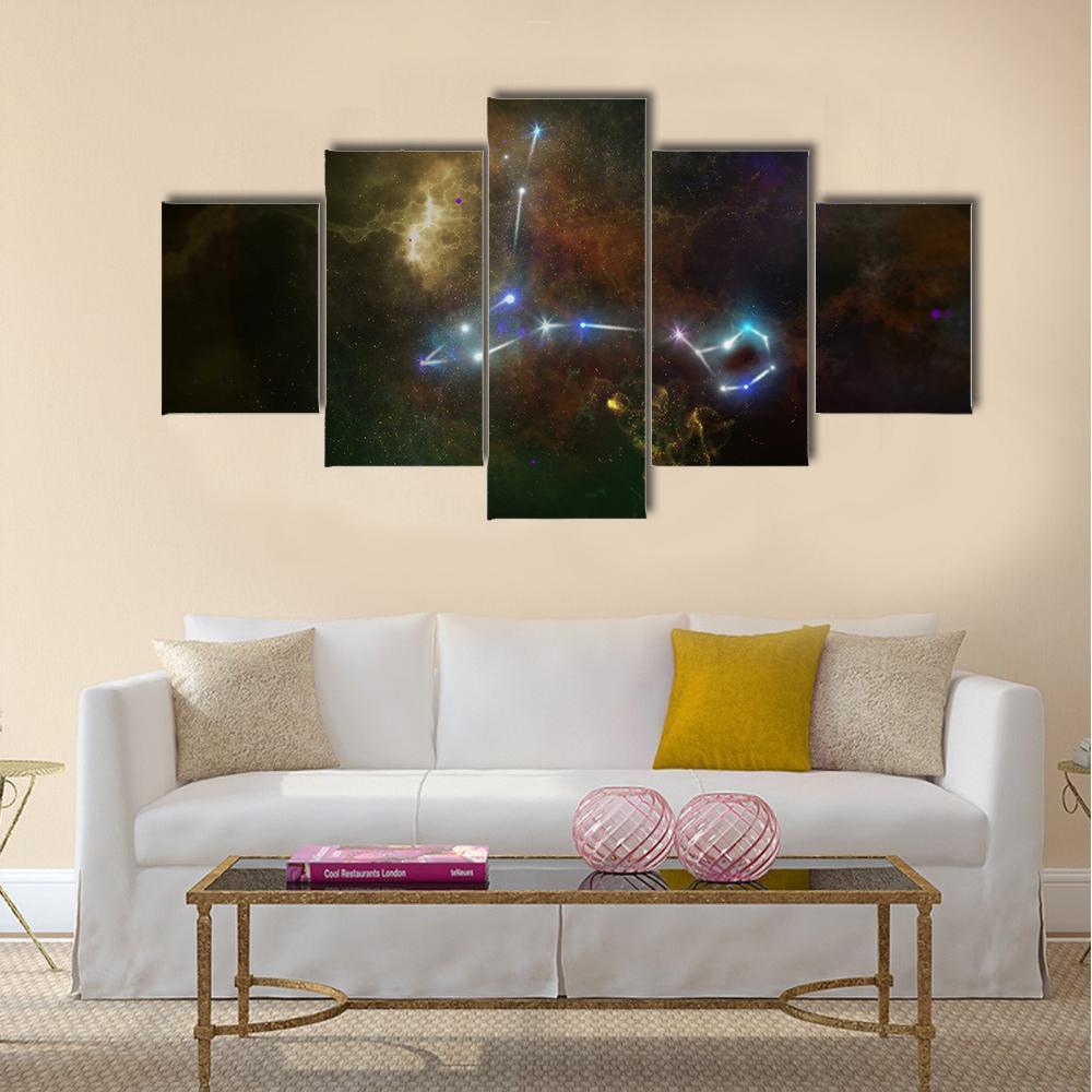 Pisces Constellation Canvas Wall Art-5 Star-Gallery Wrap-42" x 21"-Tiaracle