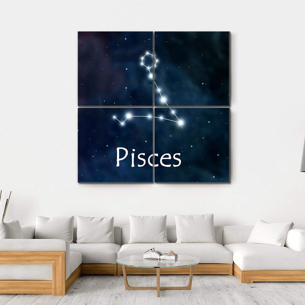 Pisces Horoscope Constellation Canvas Wall Art-4 Square-Gallery Wrap-17" x 17"-Tiaracle