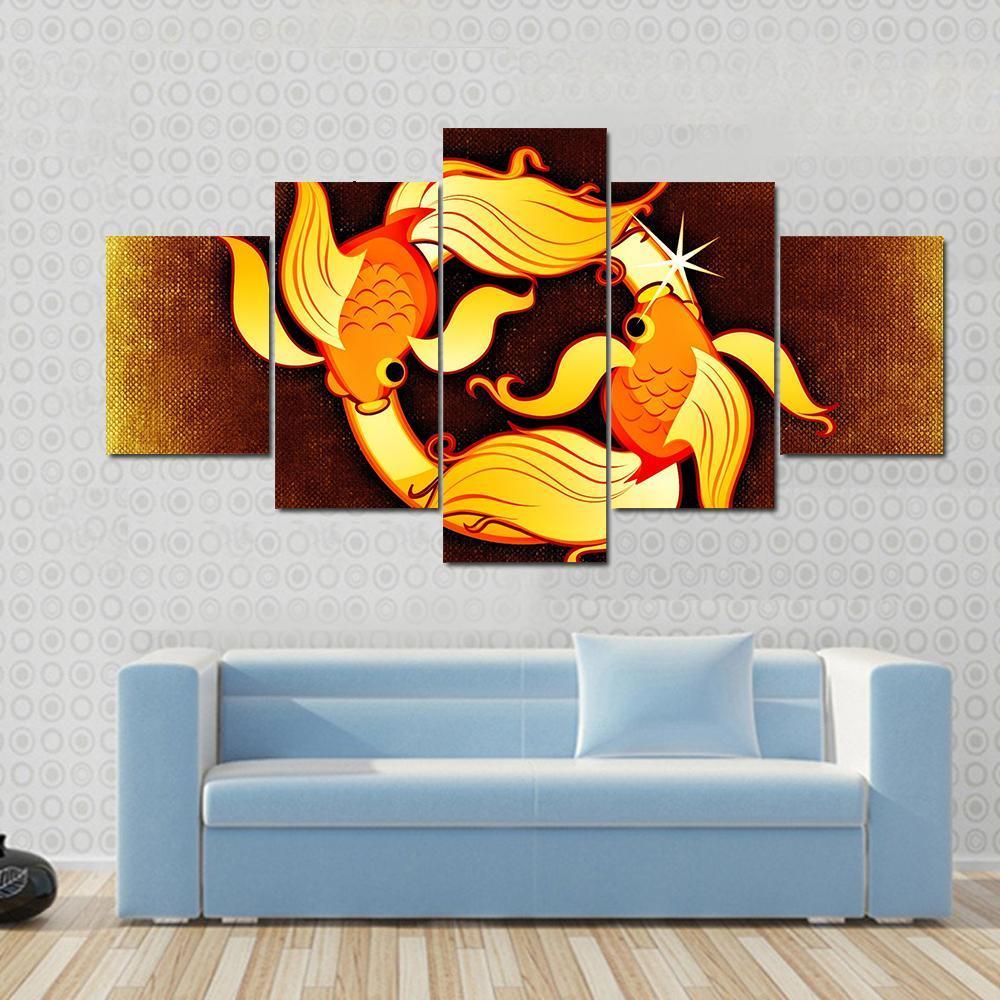 Pisces Horoscope Canvas Wall Art-5 Star-Gallery Wrap-42" x 21"-Tiaracle